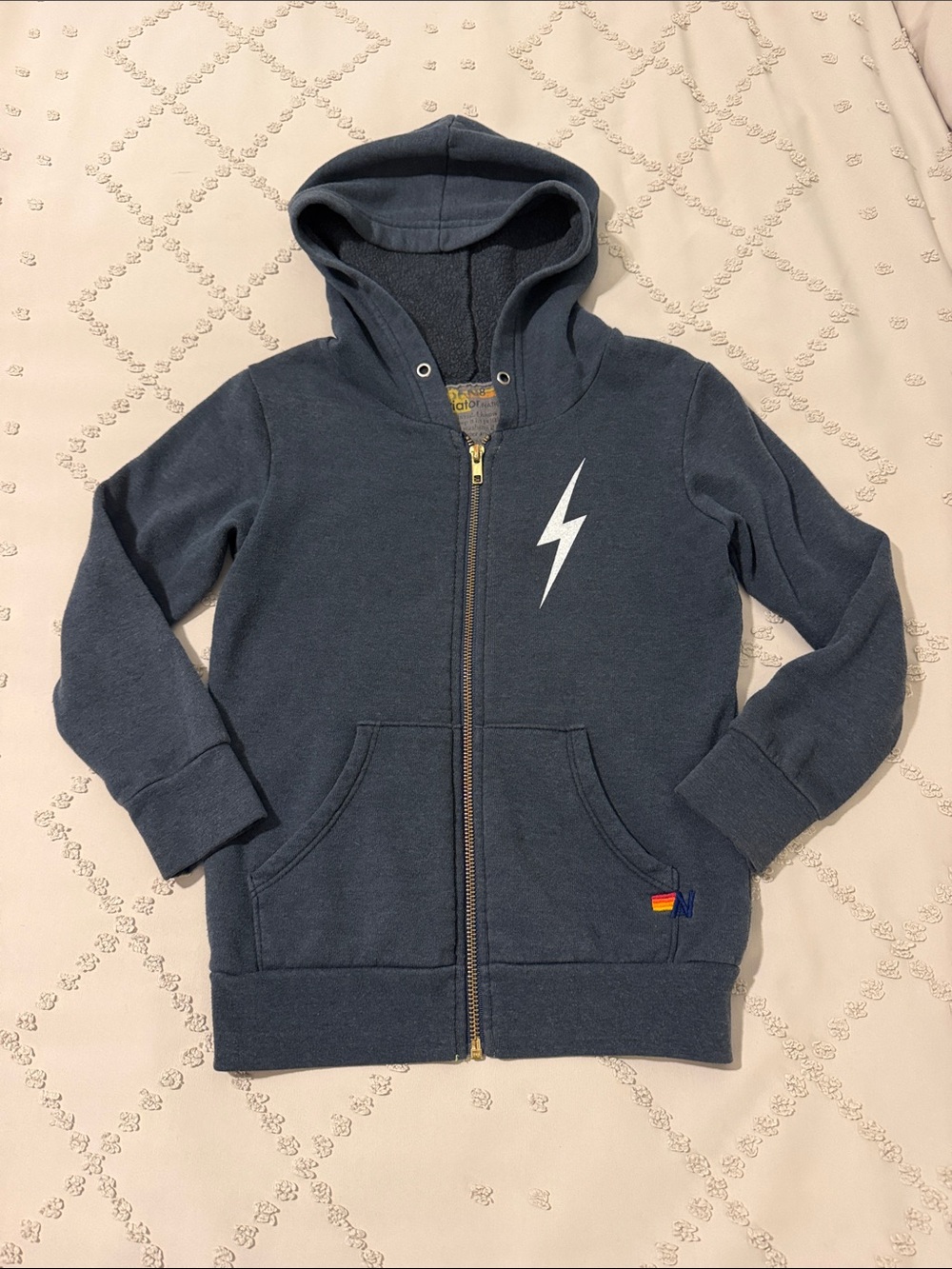 Kids Navy Zip Hoodie with Lightning Bolt - Aviator Nation